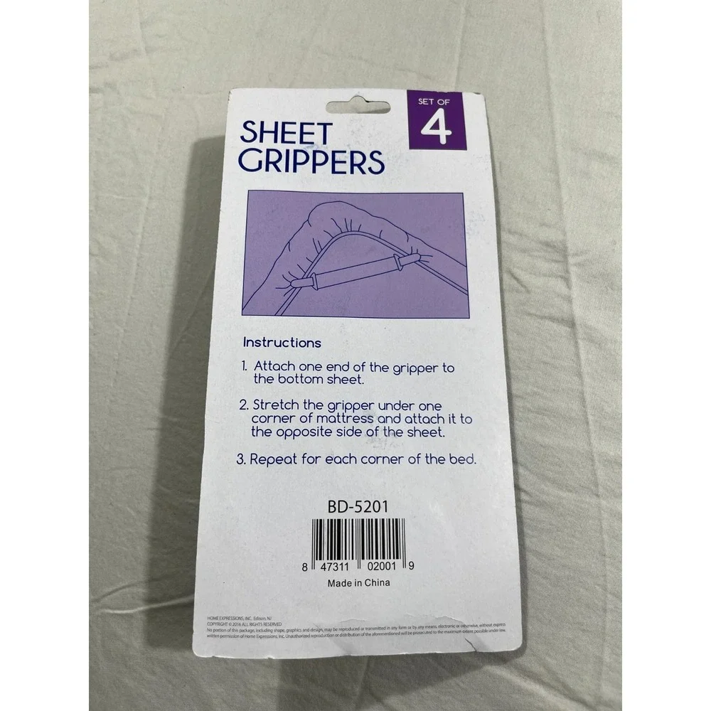 4 Pack Bed Sheet Grippers Adjustable Elastic Corner Straps Fasteners White NIB